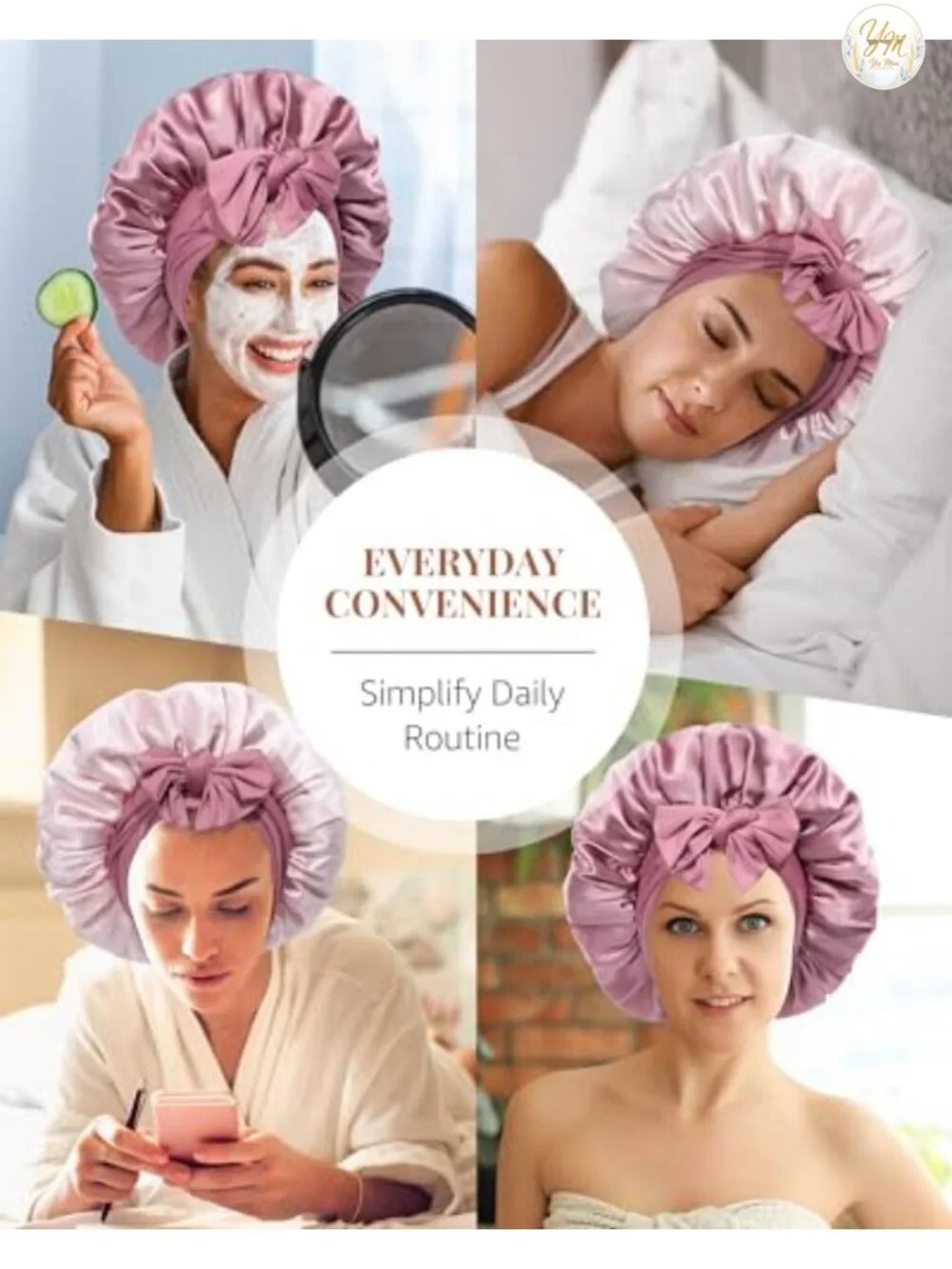 100% Mulberry Silk Sleep Bonnet Adjustable Hair Cap for Women